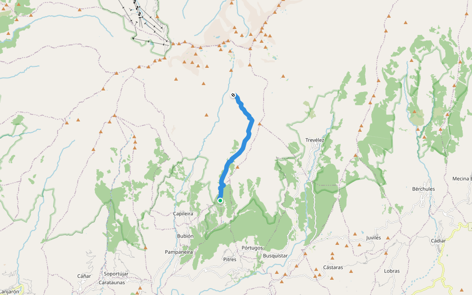 PR-A 26 Hoya del Portillo - Refugio del Poqueira walking route map in Bubión