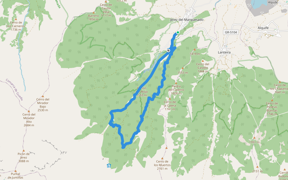 PR-A 31 Refugio Postero Alto walking route map in Jerez del Marquesado