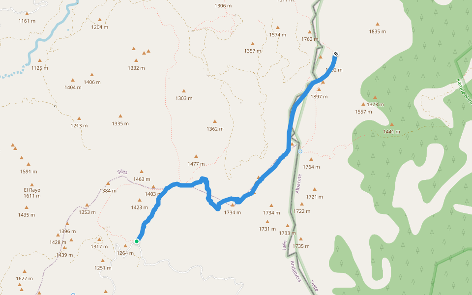 PR-A 174 Cumbre del Mentiras walking route map in Segura de la Sierra