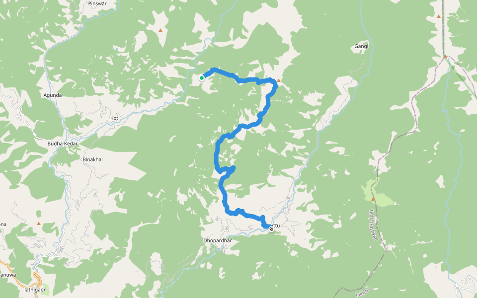 Gainwali-MunsriPass-Ghuttu walking route map in Balganga Range