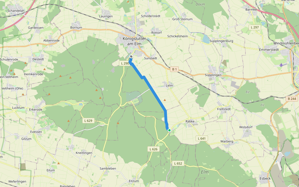 Zielwanderweg Königslutter Schunterquelle walking route map in Räbke