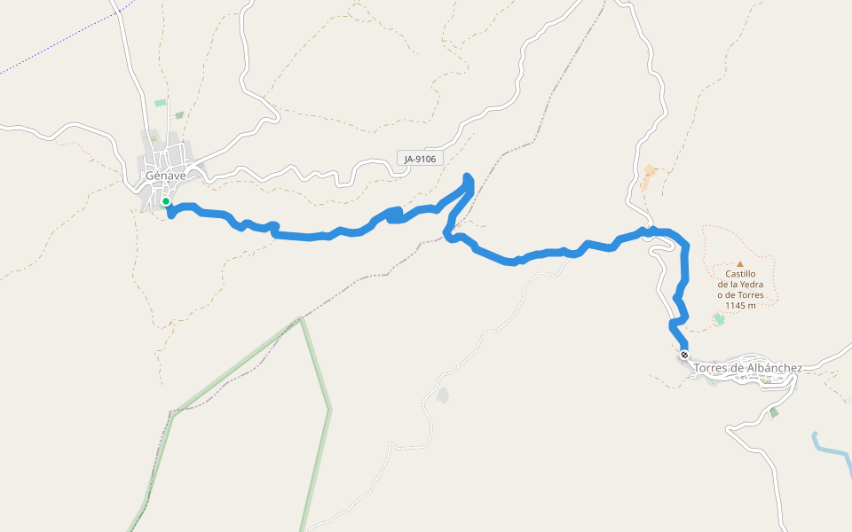 PR-A 185 Génave - Torres de Albanchez walking route map in Génave