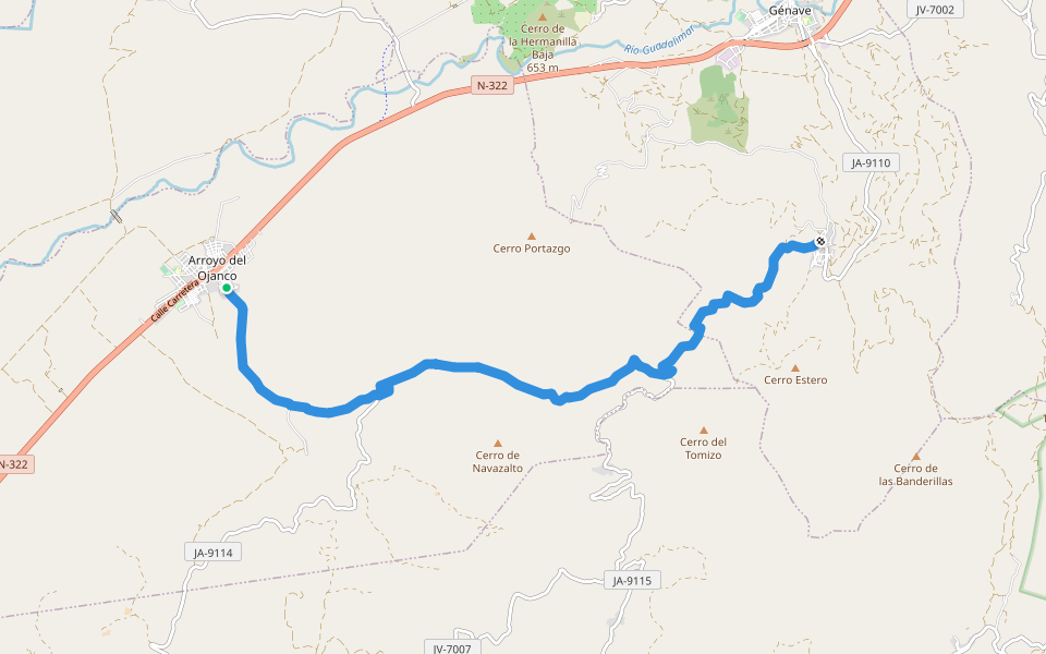 PR-A 187 Arroyo de Ojanco - Peñolite walking route map in Arroyo del Ojanco