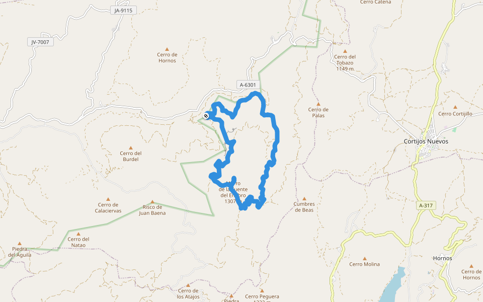 PR-A 190 Poyo del Burgo walking route map in Beas de Segura