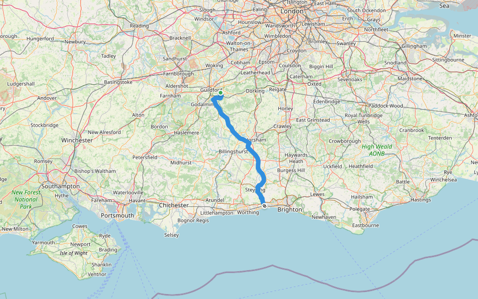 Downs Link walking route map in Chilworth