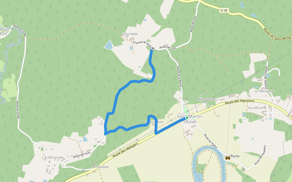 Liaison walking route map in Saint-Martin-l'Astier