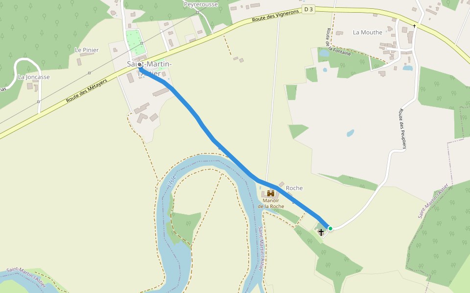 Liaison Église Saint-Martin walking route map in Saint-Martin-l'Astier