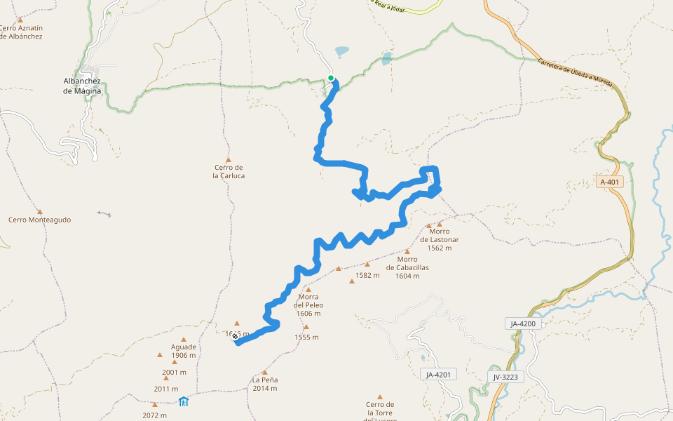PR-A 350 Caño del Aguadero walking route map in Bedmar Y Garcíez