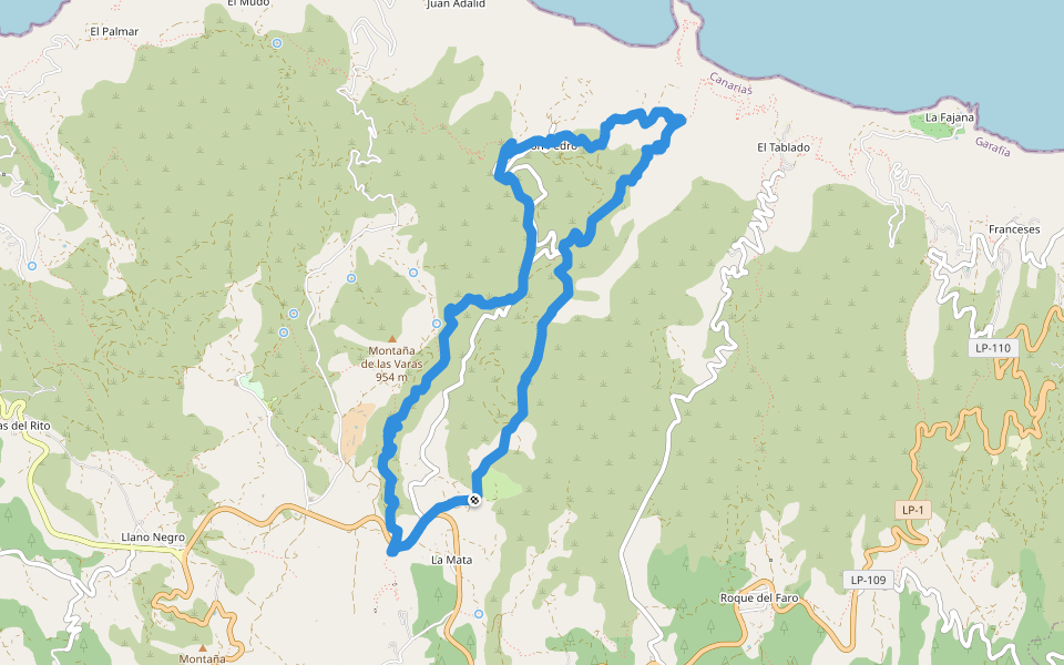PR LP 9.2 La Zarza walking route map in Roque del Faro