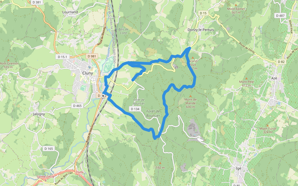 Les quatre vents walking route map in Cluny