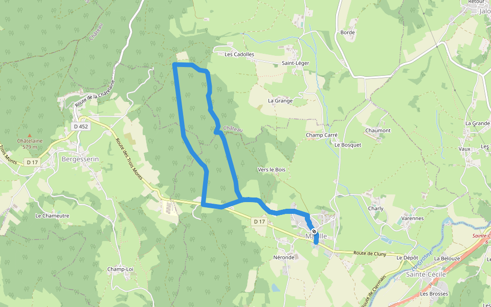 Balade en forêt des Trois Monts walking route map in Mazille