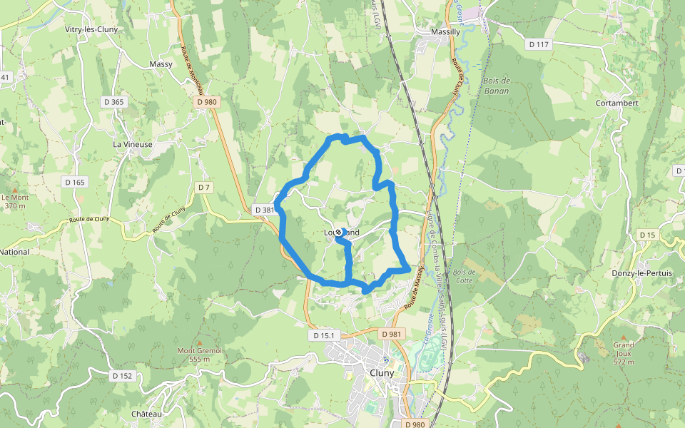 Chemin des lavoirs walking route map in Lournand