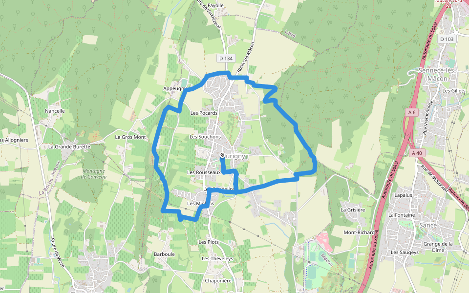 Circuit des crêtes du Gros Mont walking route map in Hurigny