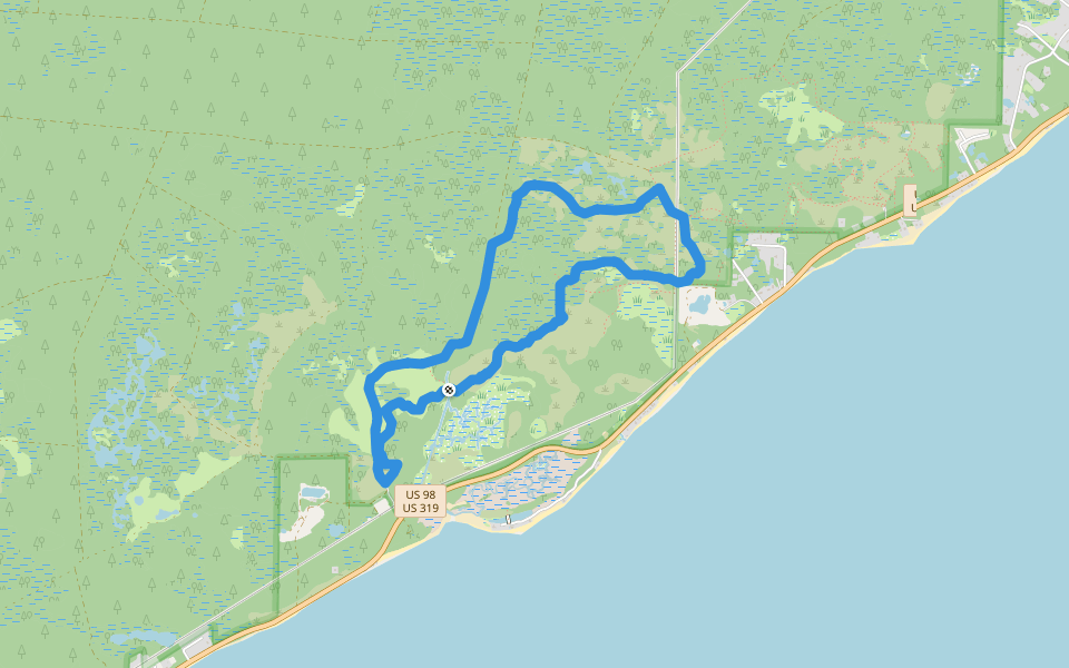 Tate's Hell High Bluff Coastal Hiking Trail West Loop walking route map in Carrabelle