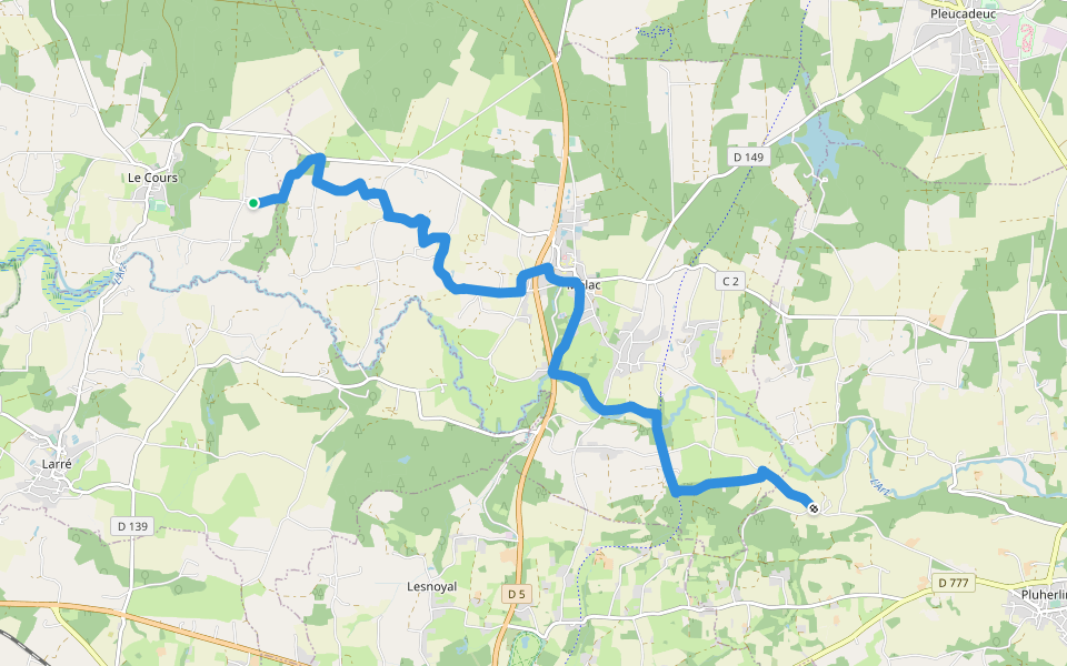 Vannes-Lanvaux walking route map in Le Cours