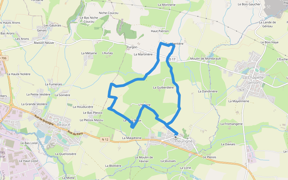 Le Bois Mary walking route map in La Chapelle-Fleurigné