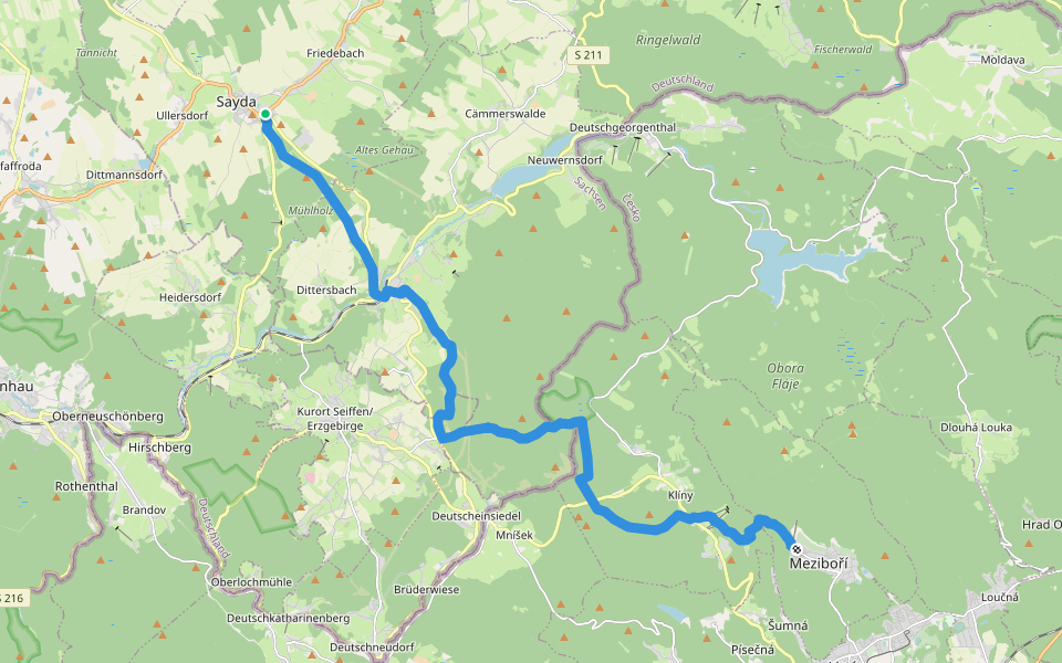 Sayda-Meziboří walking route map in Sayda