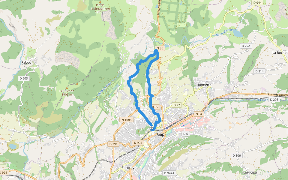 Le Torrent de Bonne walking route map in Gap
