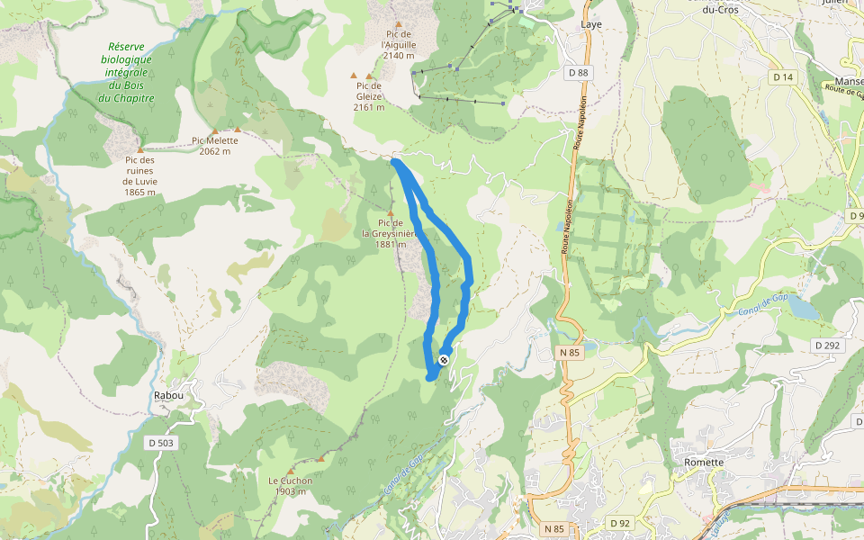 Le Tour de Folletière walking route map in Gap