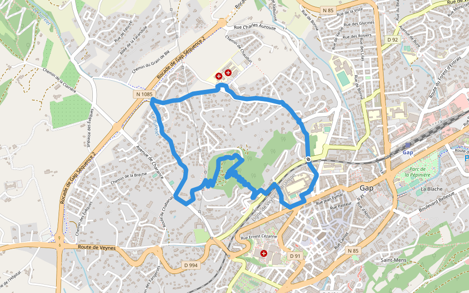 La Colline de Puymaure walking route map in Gap