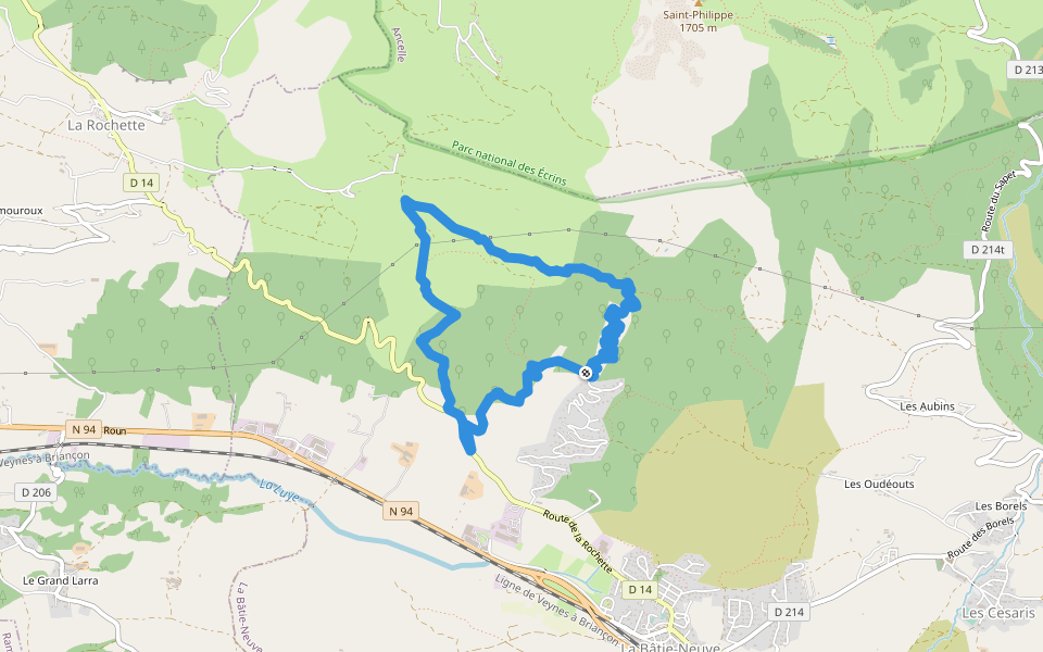 Montreviol walking route map in La Bâtie-Neuve