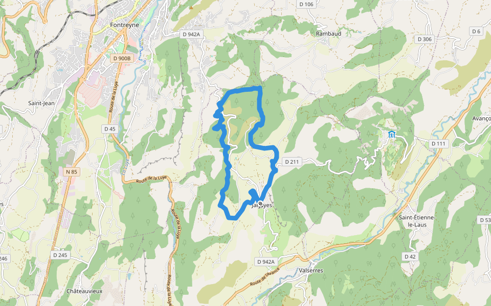 Circuit des Bournas walking route map in Jarjayes