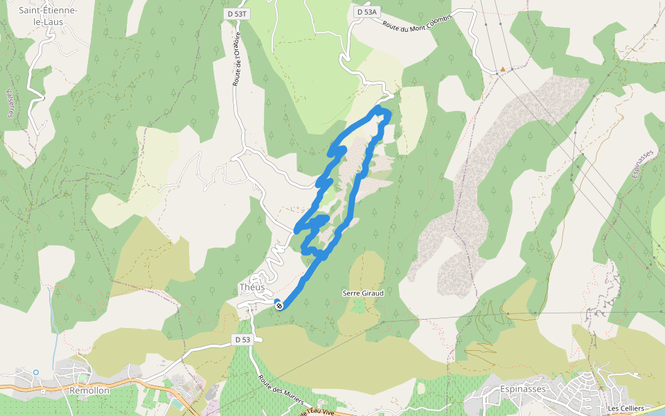 Demoiselles coiffées de Vallauria walking route map in Théus