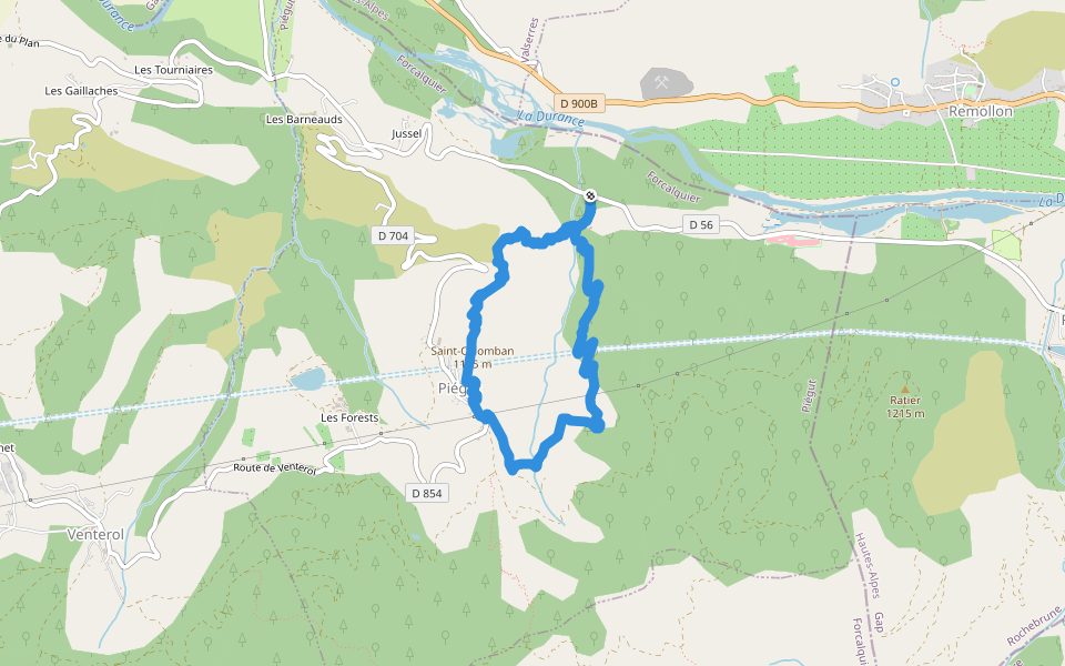 Saint Collomban walking route map in Piégut