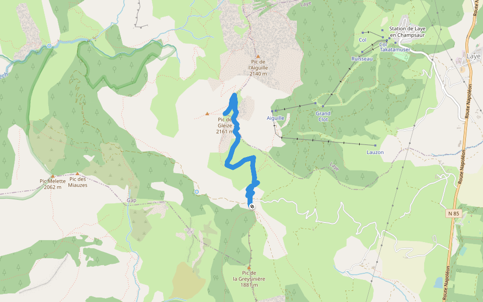 Le Pic de Gleize walking route map in Gap