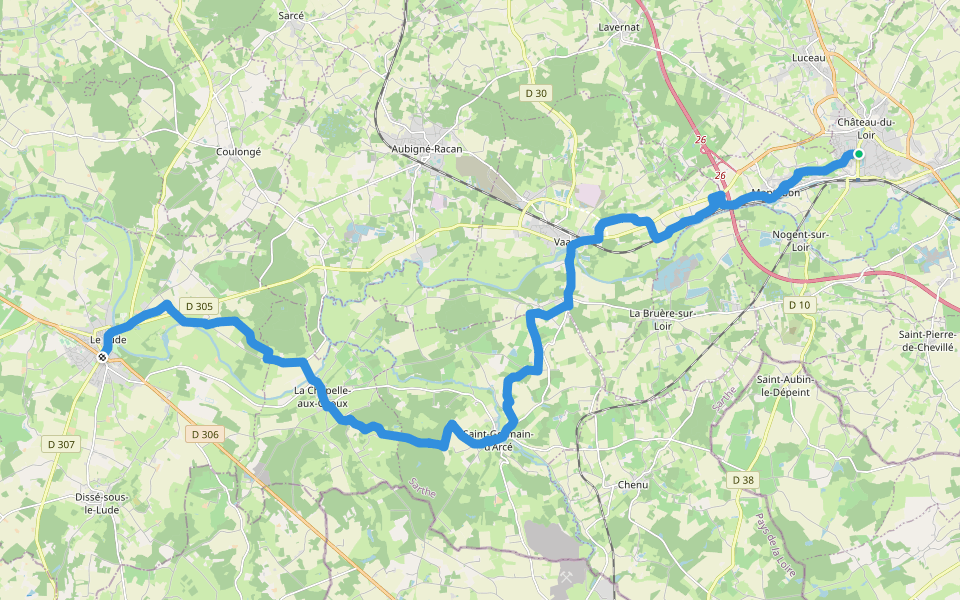 de Château-du-Loir au Lude walking route map in Montval-sur-Loir