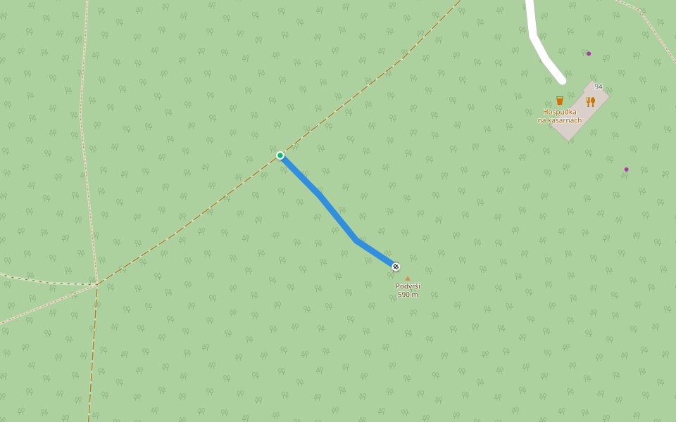 odbočka k rozhledně Podvrší walking route map in Vavřinec