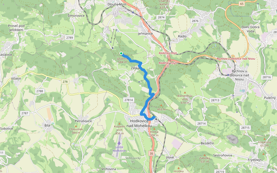 [Č] Javorník - Hodkovice nad Mohelkou walking route map in Dlouhý Most