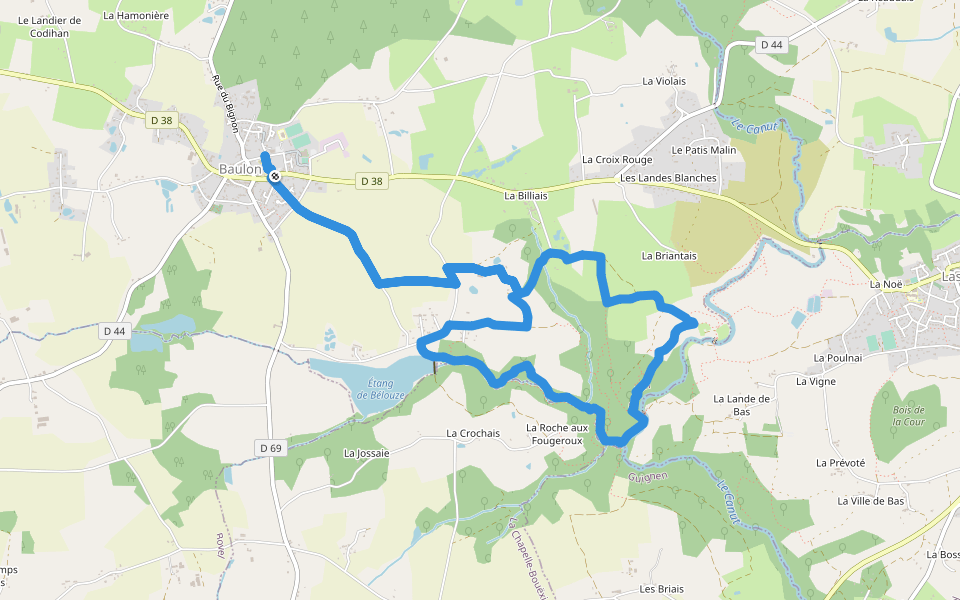 Circuit des 3 vallées walking route map in Baulon