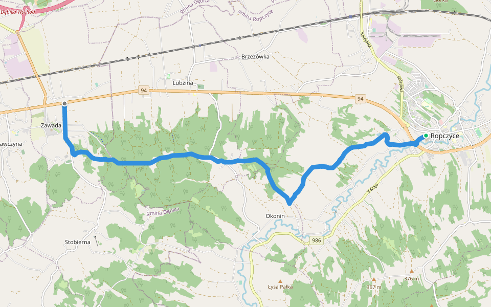 Ropczyce - Zawada walking route map in Ropczyce