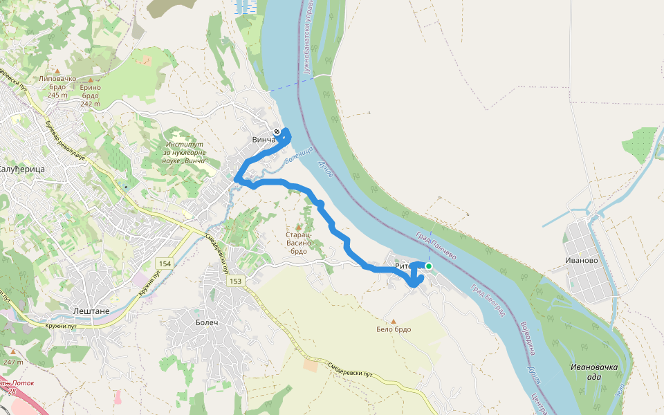 Ритопек - Винча walking route map in Ритопек