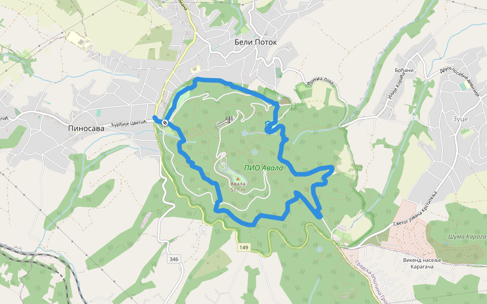 Авала, стаза 1 walking route map in Бели Поток