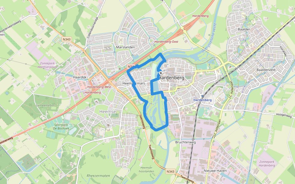 WNW Vechtdal - Hardenberg/De Koppel -rode route walking route map in Hardenberg