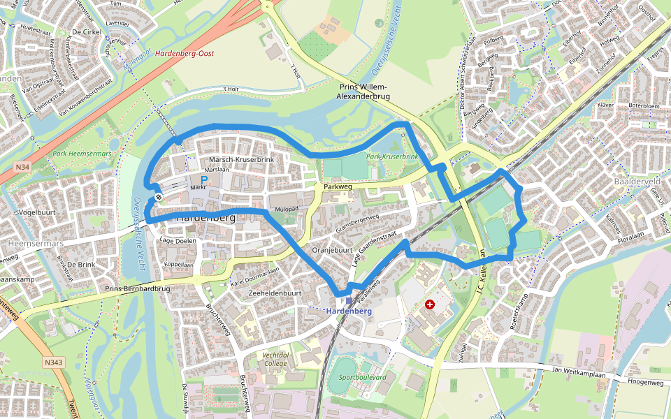 WNW Vechtdal - Hardenberg - groene route walking route map in Hardenberg