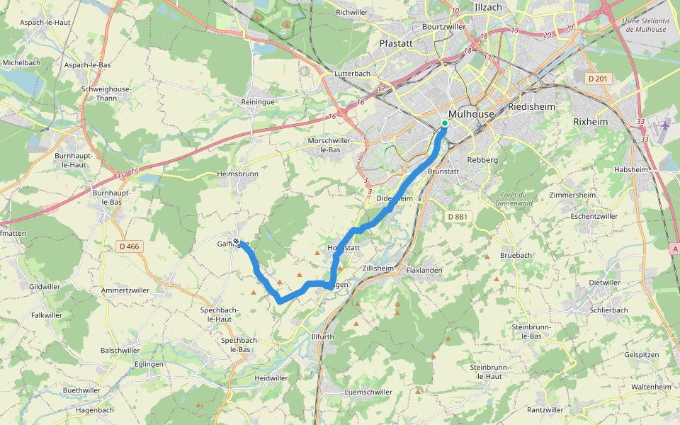 Mulhouse - Galfingue - Jonction GR531 walking route map in Mulhouse