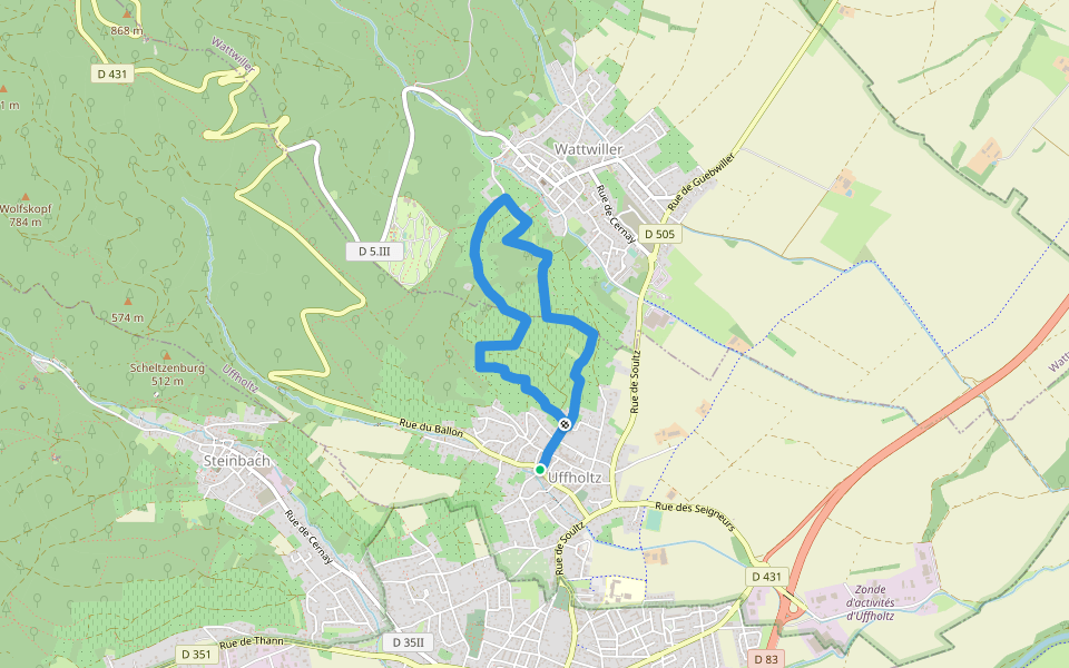 Uffholtz - Château des Chataigniers Anneau Vert walking route map in Uffholtz