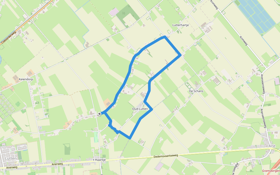 WNW Vechtdal - Oud Lutten -blauwe route walking route map in Lutten