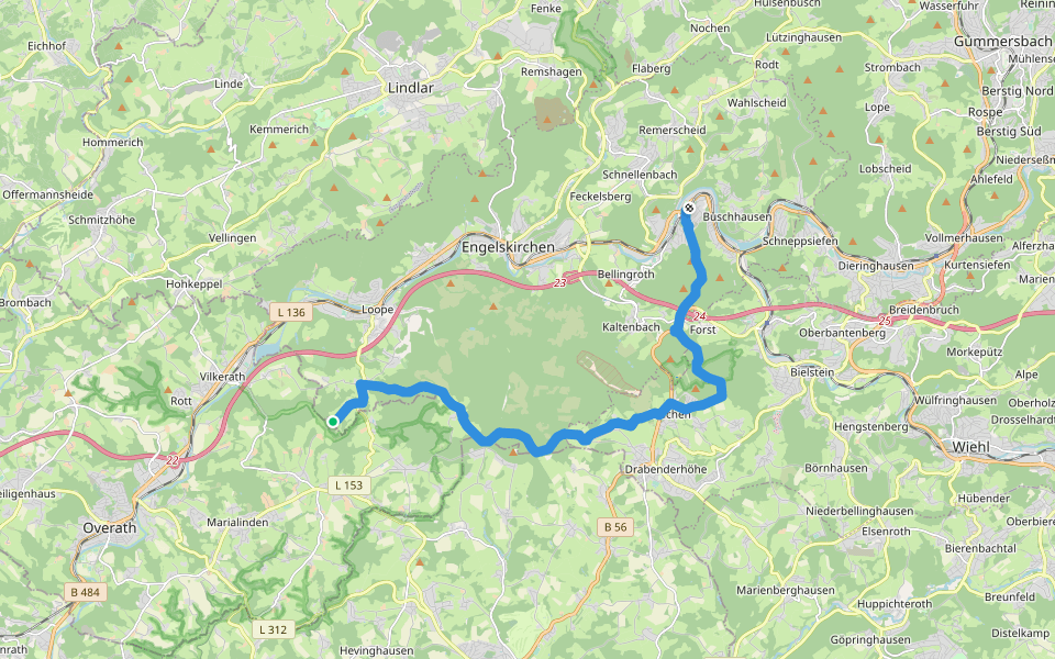 [<12] Wanderweg 12 des KEV [Engelskirchen] walking route map in Overath