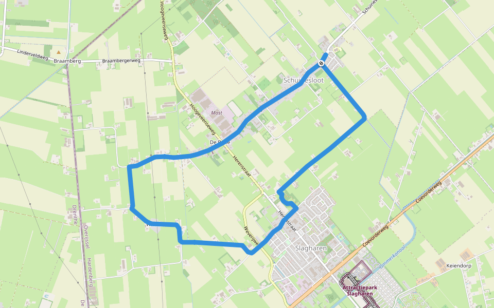 WNW Vechtdal - Schuinesloot/Slagharen - oranje route walking route map in Schuinesloot