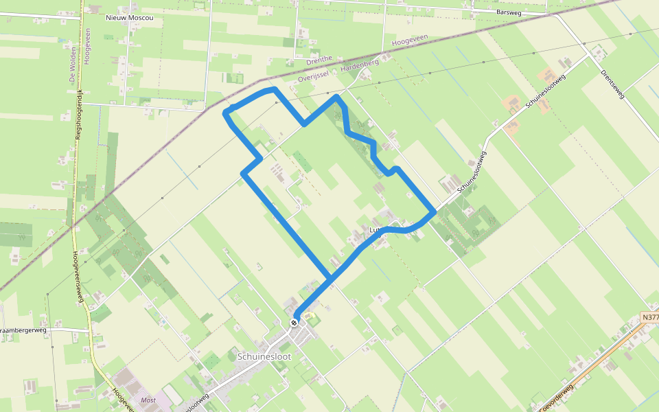 WNW Vechtdal - Schuinesloot - gele route walking route map in Schuinesloot