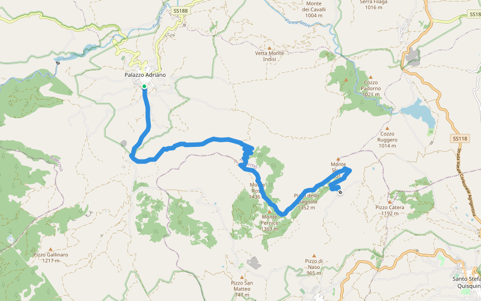 Dorsale San Filippo, Monte Pernice e Monte delle Rose walking route map in Palazzo Adriano