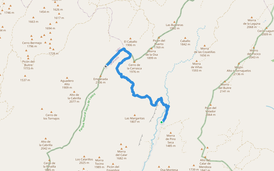 Cerro de la Empanada walking route map in Castril