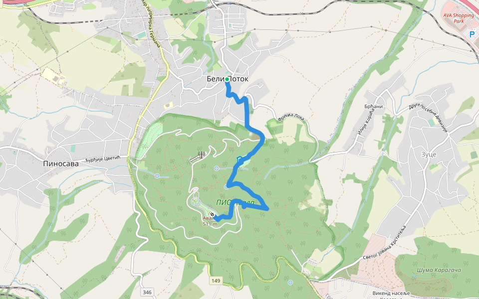 Авала, стаза 4 walking route map in Бели Поток