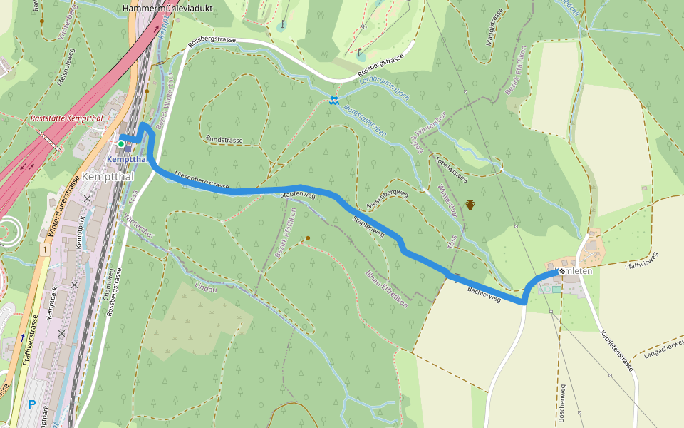 Kemptthal - Kemleten walking route map in Lindau