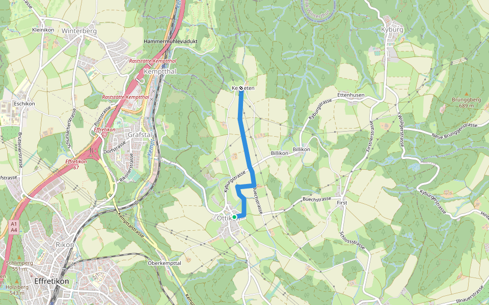 Ottikon - Kemleten walking route map in Illnau-Effretikon