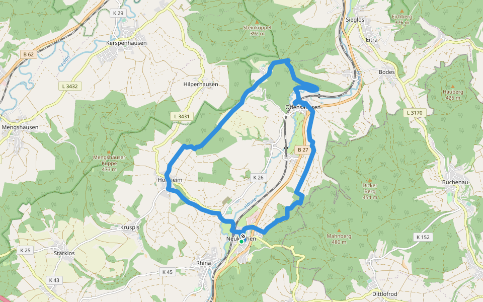 Turmweg walking route map in Haunetal